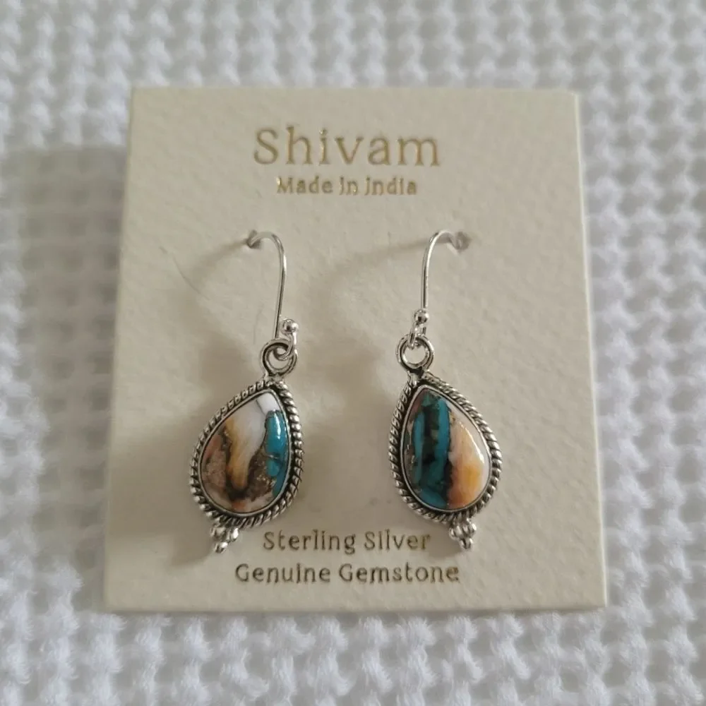 Shivam Oyster Blue💙 Copper Turquoise Teardrop💧 Earrings